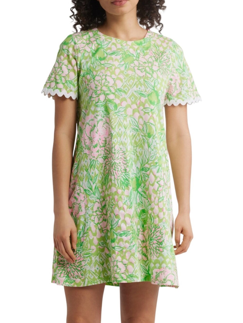 NEW Lilly Pulitzer Womens SIze Medium Printed Short Sleeve Dress Scallop Hem